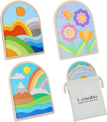 Kids Puzzles Ages 3-5, Wooden Puzzles for Toddlers 3-5, Color Shapes Puzzles for Kids Ages 4-6, Toddler Puzzles Montessori Toys for 3 Year Old, Great Gifts for 3+ Year Olds (3 Pack) in Kuwait