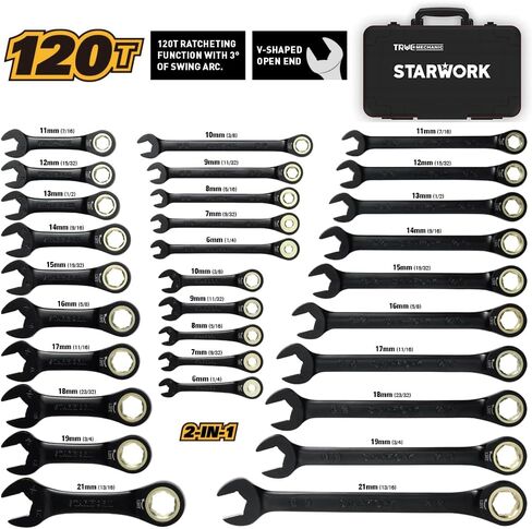 TRUE MECHANIC™ 30-Piece, 120T SAE&Metric Ratcheting Wrench Set, Gift Series with Black case, Professional in Kuwait