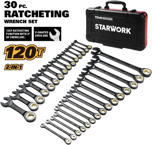 TRUE MECHANIC™ 30-Piece, 120T SAE&Metric Ratcheting Wrench Set, Gift Series with Black case, Professional in Kuwait
