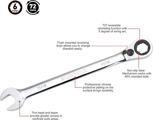 20 Pc. 6-Point SAE, Metric 15° Offset Vintage G-Plating Reversible Non-Slip Long Pattern Ratcheting Combination Wrench Set (5/16" -3/4" & 8-19 mm) in Kuwait