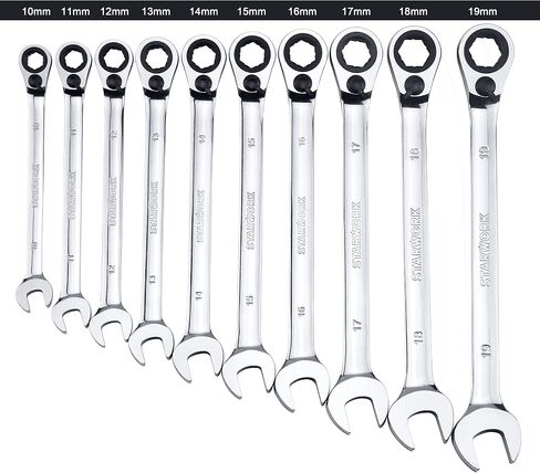 20 Pc. 6-Point SAE, Metric 15° Offset Vintage G-Plating Reversible Non-Slip Long Pattern Ratcheting Combination Wrench Set (5/16" -3/4" & 8-19 mm) in Kuwait