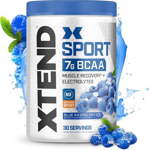 XTEND Sport BCAA Powder Blue Raspberry Ice - Electrolyte Powder for Recovery & Hydration with Amino Acids - 30 Servings in Kuwait