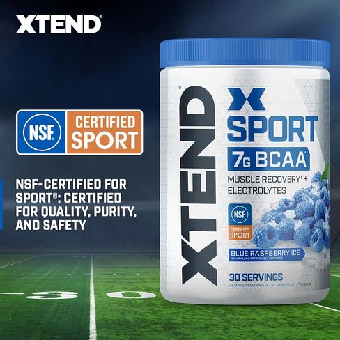 XTEND Sport BCAA Powder Blue Raspberry Ice - Electrolyte Powder for Recovery & Hydration with Amino Acids - 30 Servings in Kuwait
