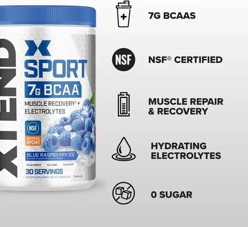 XTEND Sport BCAA Powder Blue Raspberry Ice - Electrolyte Powder for Recovery & Hydration with Amino Acids - 30 Servings in Kuwait