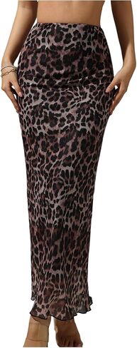 تنورة Leopard Maxi للسيدات Y2K CHEETAH High CHERED CHERTED BODYCON TABRTS in Saudi Arabia