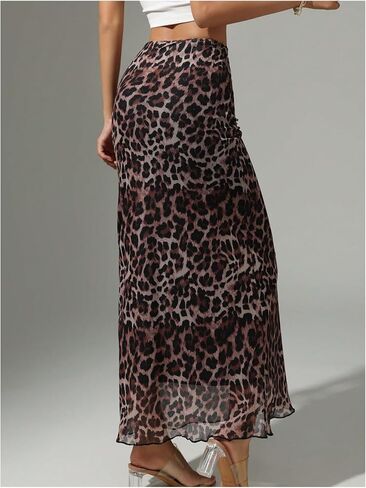 تنورة Leopard Maxi للسيدات Y2K CHEETAH High CHERED CHERTED BODYCON TABRTS in Saudi Arabia