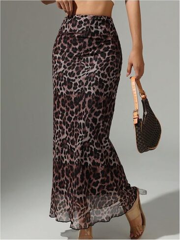 تنورة Leopard Maxi للسيدات Y2K CHEETAH High CHERED CHERTED BODYCON TABRTS in Saudi Arabia