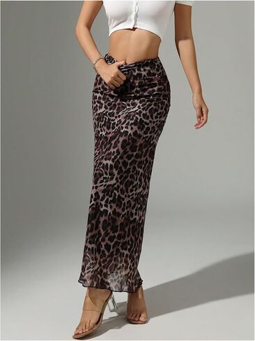 تنورة Leopard Maxi للسيدات Y2K CHEETAH High CHERED CHERTED BODYCON TABRTS in Saudi Arabia