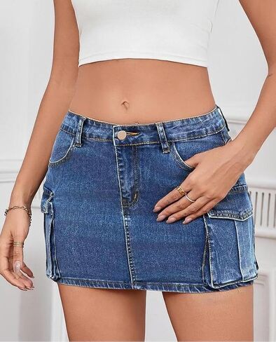 Jean Skirt for Women Mini Skirt Cargo Skirt Denim Sexy Jean Bodycon Skirts in Kuwait