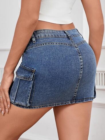 Jean Skirt for Women Mini Skirt Cargo Skirt Denim Sexy Jean Bodycon Skirts in Kuwait