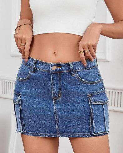 Jean Skirt for Women Mini Skirt Cargo Skirt Denim Sexy Jean Bodycon Skirts in Kuwait