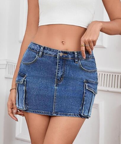 Jean Skirt for Women Mini Skirt Cargo Skirt Denim Sexy Jean Bodycon Skirts in Kuwait