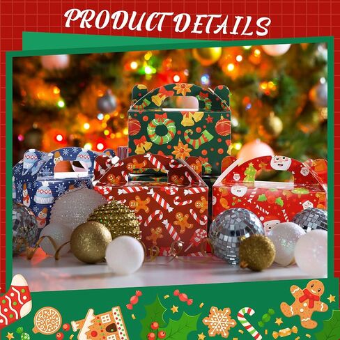 Christmas Treat Boxes, 24 Pieces Plaid Santa Elf Snowman Elk Gingerbread Xmas Cardboard Present Candy Cookie Boxes with Handles, Holiday Party Favor Supplies, 4 Designs (Plaid Style) in Kuwait