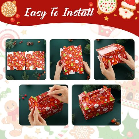 Christmas Treat Boxes, 24 Pieces Plaid Santa Elf Snowman Elk Gingerbread Xmas Cardboard Present Candy Cookie Boxes with Handles, Holiday Party Favor Supplies, 4 Designs (Plaid Style) in Kuwait