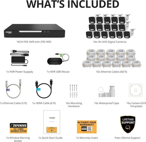 نظام كاميرا أمان سلكي PoE مدعوم بالذكاء الاصطناعي Defender Sentinel 4K UHD مع 1 تيرابايت 8Ch NVR، 6 كاميرات مراقبة خارجية معدنية 8MP/4K، اكتشاف بشري ذكي بالذكاء الاصطناعي، ردع وميض باللون الأزرق والأحمر، تطبيق جوال in Kuwait