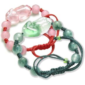 Minimalist Green and Pink Dragon Bracelets - Double Lucky Love and Protection Amulets - Positive Energy Vibes Jewelry for Women - Money and Love Talismans - Spiritual Crystal Gifts in Saudi Arabia