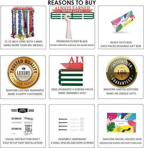 Swimming Medal Hanger Display for Wall,Swimming Medal Holder with upgraded 3 hanging bars,wall hanger for medals,perfect Friends Gift Box Package in Saudi Arabia
