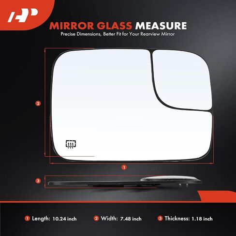 A-Premium Right Passenger Side Heated Mirror Glass Compatible with 2005-2009 Dodge Ram 1500 2500 3500 - Convex Mirror with Blind Spot, Backing Plate, Trailer Tow Package, Replace # 5161010AA in Saudi Arabia