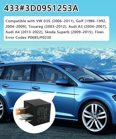 2PCS-433# RELAY 50A 12VDC 5-Pin متوافق مع VW EOS ، Golf ، Touareg ، Audi A3 ، استبدل 7N0951253 ، Meyle 1008300015 3D0951253A in Kuwait
