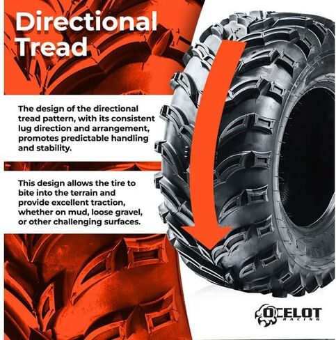 Ocelot Mars-A Utility ATV/UTV Tire, 6 Ply Quad or Side By Side ATV Tire, V-Angled Power Treads, 26x9x12 ATV Tire, 26x9x12 UTV Tires, Plow Through Mud and Sand, Ride Over Hard Surfaces in Saudi Arabia
