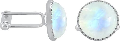 Ntaural Gemstones Cufflinks for Men - Silver Plated Round Cuff Links - Handmade Birthstone Jewelry Gifts for Wedding Christmas Valentine Day in Saudi Arabia