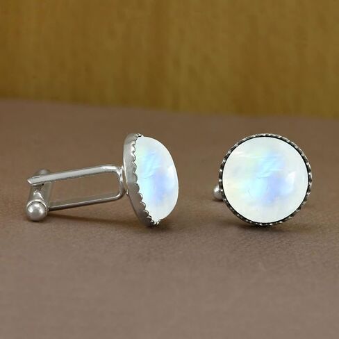 Ntaural Gemstones Cufflinks for Men - Silver Plated Round Cuff Links - Handmade Birthstone Jewelry Gifts for Wedding Christmas Valentine Day in Saudi Arabia