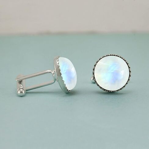 Ntaural Gemstones Cufflinks for Men - Silver Plated Round Cuff Links - Handmade Birthstone Jewelry Gifts for Wedding Christmas Valentine Day in Saudi Arabia