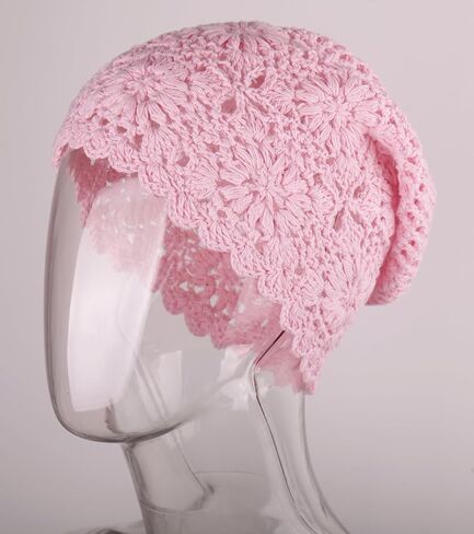 YARN & INK Women's Knitted Hats for Travel Photoshoots, Cotton Crochet Slouchy Beanie Hat Knit Skull Cap Summer Fall in Saudi Arabia