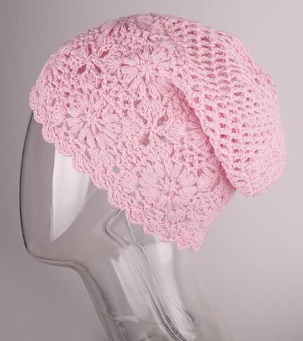 YARN & INK Women's Knitted Hats for Travel Photoshoots, Cotton Crochet Slouchy Beanie Hat Knit Skull Cap Summer Fall in Saudi Arabia