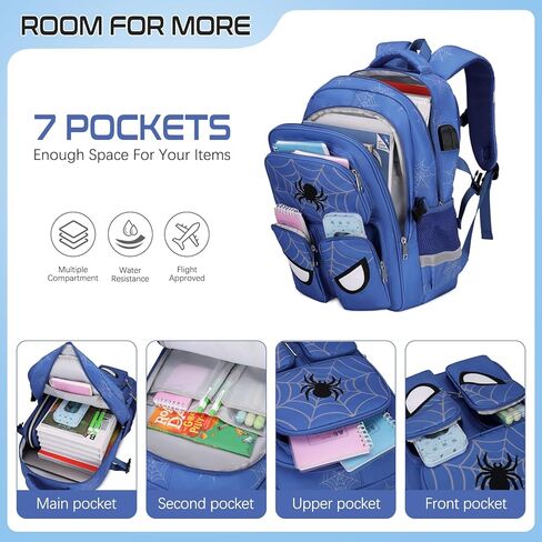 حقيبة ظهر للمدرسة للأولاد ، 3 PCS Spider Boy Backpack مع صندوق الغداء وحقائب قلم رصاص ، حقيبة مدرسية مقاومة للماء للأطفال المراهقين ، المراهقين ، المدارس المتوسطة الابتدائية ، كيس الكتب غير الرسمي. in Kuwait