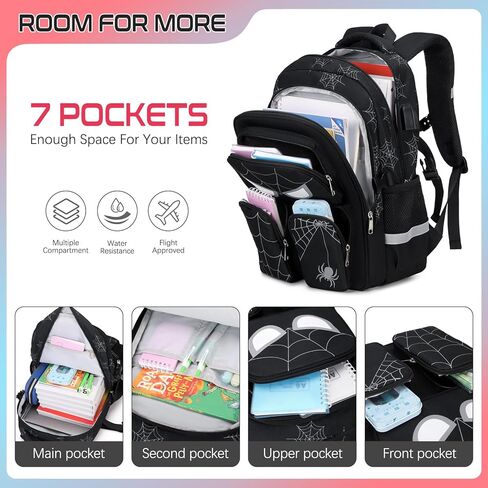 حقيبة ظهر للمدرسة للأولاد ، 3 PCS Spider Boy Backpack مع صندوق الغداء وحقائب قلم رصاص ، حقيبة مدرسية مقاومة للماء للأطفال المراهقين ، المراهقين ، المدارس المتوسطة الابتدائية ، كيس الكتب غير الرسمي. in Kuwait