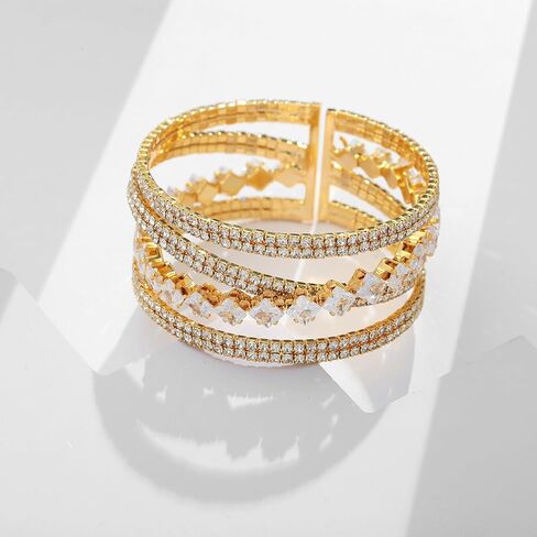 Gold Bangle Bracelets for Women Chunky Stretch Bracelets Gold and Silver Bangle Adjustable Wide Bracelets for Women in Kuwait