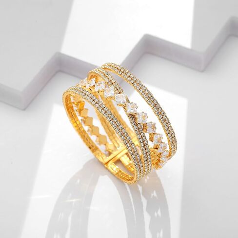 Gold Bangle Bracelets for Women Chunky Stretch Bracelets Gold and Silver Bangle Adjustable Wide Bracelets for Women in Kuwait