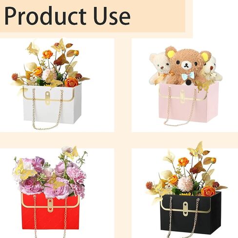 ZFCZR 12Pcs Paper Flower Bags and12Pcs 3D Silver Dazzle Butterfly Decor-Flower Gift Boxes Sets, Bouquet Bags for Arrangements Wedding Valentine's Mother's Day Birthday (Red,Black,Pink,White) in Saudi Arabia