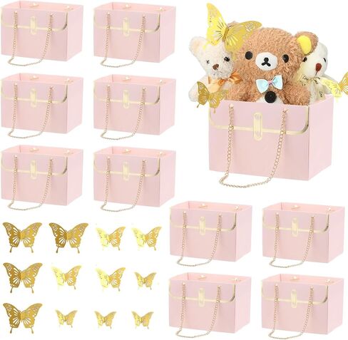 ZFCZR 12Pcs Paper Flower Bags and12Pcs 3D Silver Dazzle Butterfly Decor-Flower Gift Boxes Sets, Bouquet Bags for Arrangements Wedding Valentine's Mother's Day Birthday (Red,Black,Pink,White) in Saudi Arabia