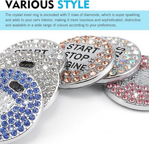 Crystal Rhinestone Car Engine Stop Decoration Ring Sticker, Sparkling Rhinestone Push Start Button Decorative Cover, Bling Interior Accessories for Women, Universal for Most Car(Multicolored) in Saudi Arabia