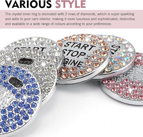 Crystal Rhinestone Car Engine Stop Stop Decoration Ring Sticker ، Flarkling Rhinestone Push Button Button Devinative Cover ، و Bling Insipsories for Women ، Universal لمعظم السيارات (متعددة الألوان) in Saudi Arabia