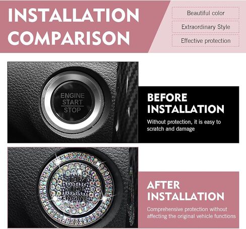 Crystal Rhinestone Car Engine Stop Stop Decoration Ring Sticker ، Flarkling Rhinestone Push Button Button Devinative Cover ، و Bling Insipsories for Women ، Universal لمعظم السيارات (متعددة الألوان) in Saudi Arabia