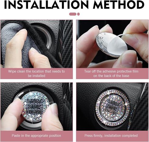 Crystal Rhinestone Car Engine Stop Stop Decoration Ring Sticker ، Flarkling Rhinestone Push Button Button Devinative Cover ، و Bling Insipsories for Women ، Universal لمعظم السيارات (متعددة الألوان) in Saudi Arabia