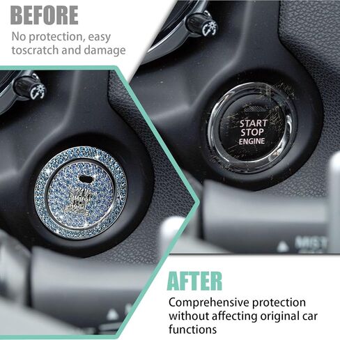محرك السيارة Start Ring Sticker ، Farmling Rhinestone Push Button Button Devinative Devination ، anti-scratch Key Ignition & Knob Bling Ring ، إكسسوارات داخلية للسيارة للنساء (ملونة) in Kuwait