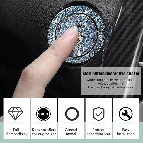 محرك السيارة Start Ring Sticker ، Farmling Rhinestone Push Button Button Devinative Devination ، anti-scratch Key Ignition & Knob Bling Ring ، إكسسوارات داخلية للسيارة للنساء (ملونة) in Kuwait