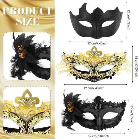 Capoda 3 PCS MASTERADE SAVKS LITE LOMEN MEN MENS BLACK GOLD COSTUME MASK FOR HALWEEN CARNIVAL VENETIAN COSPLAY Party Supplies in Saudi Arabia