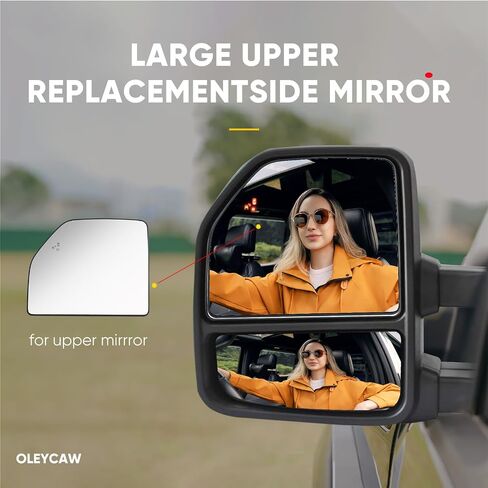 Upper Driver Side Mirror Compatible with Ford F150 2015-2020, F250 2017-2022, F350 2017-2019, Left Side Mirrors Replacement Glass with Blind Spot, Power Heated in Saudi Arabia