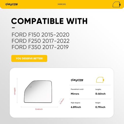 Upper Driver Side Mirror Compatible with Ford F150 2015-2020, F250 2017-2022, F350 2017-2019, Left Side Mirrors Replacement Glass with Blind Spot, Power Heated in Saudi Arabia