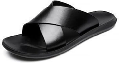 Mggmokay Mens Leather Slides Men Cross Sandals Lightweight Open Open Toe Flipper for Summer in Saudi Arabia