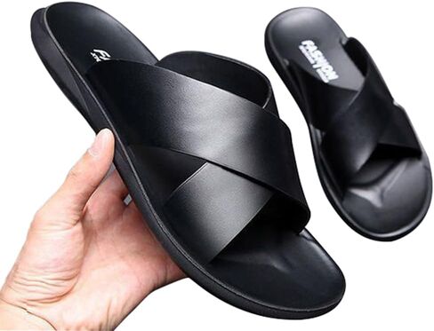 Mggmokay Mens Leather Slides Men Cross Sandals Lightweight Open Open Toe Flipper for Summer in Saudi Arabia