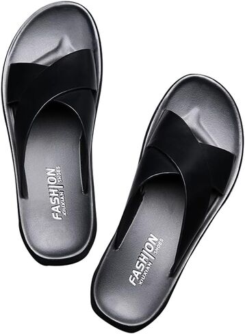 Mggmokay Mens Leather Slides Men Cross Sandals Lightweight Open Open Toe Flipper for Summer in Saudi Arabia