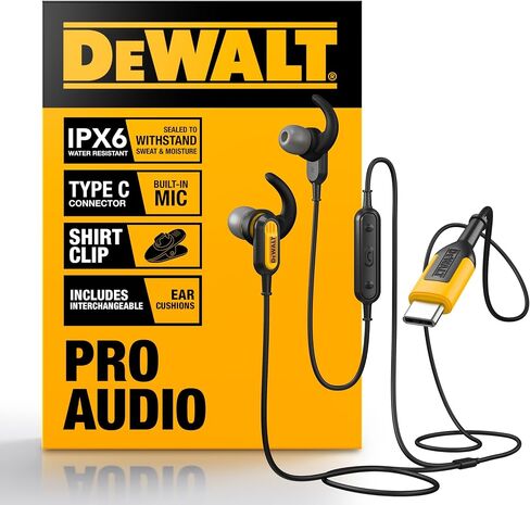DEWALT Jobsite USB C Headphones for iPad/iPhone 15/16 Pro Max, Corded Type C Earphones, USB C Ear Buds Wired w/Microphone, Volume Control Module, Compatible w/MacBook, Samsung S23 Ultra, LG, OnePlus in Kuwait