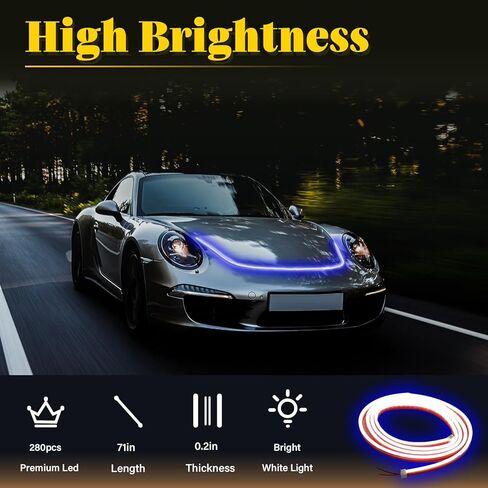 Dibms 71 بوصة السطوع عالي الفجوة غطاء LED الشريط LED-أضواء الجري أثناء النهار إكسسوارات الديكور الخارجي التلقائي (الأخضر) in Kuwait