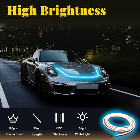 DIBMS 71-inch High-Brightness Car Hood Gap LED Light Strip - Daytime Running Lights Universal Auto Exterior Decor Accessories (Green) in Kuwait